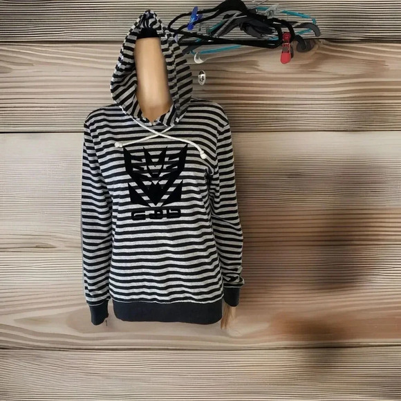 Rare Gold & banyan Black Gray Striped Hoodie Sweatshirt Lady Size M Gothic Goth - Picture 1 of 9